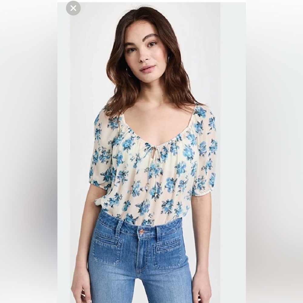 Paige Franciska blue floral silk blouse XS